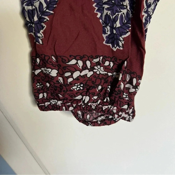 Lucky Brand Burgundy Boho Floral V-Neck Tunic Top Size Medium - Picture 6 of 7